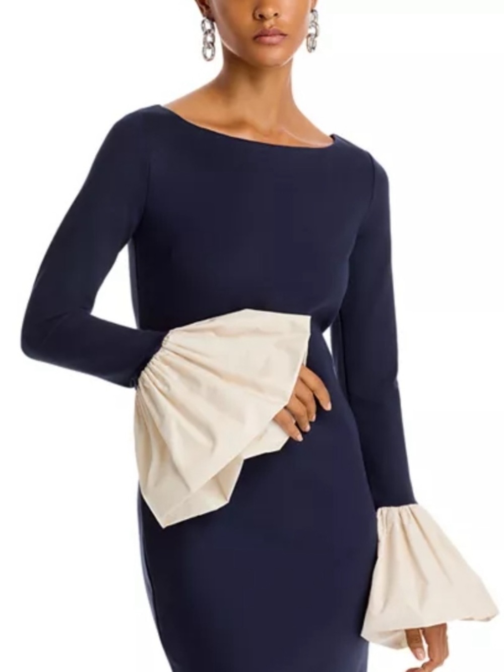 STAUD black  Dress with White Puff Cuffs